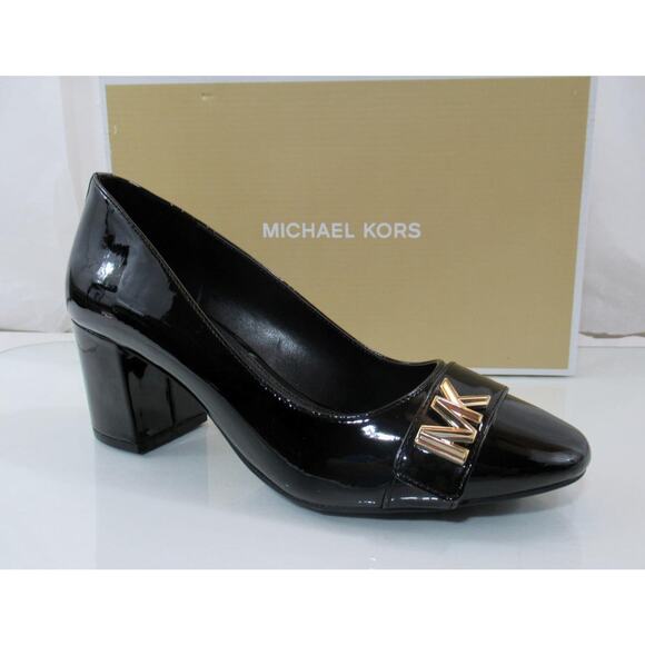 Michael Kors Jilly Flex Pump Heels Signature Logo Black Patent Size 7 - Picture 1 of 7